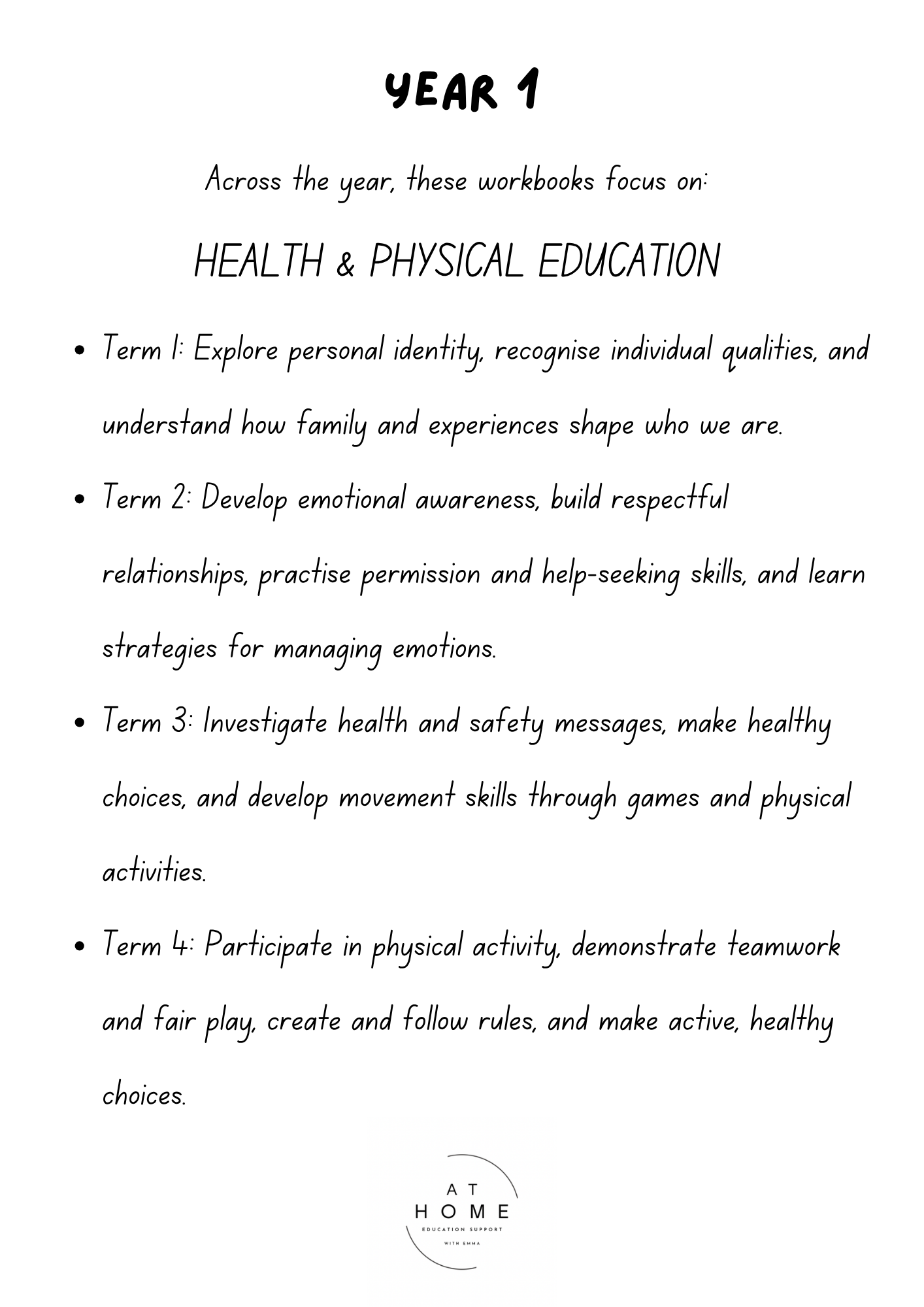 Year 1 (QLD/VIC/WA/TAS/SA/NSW/ACT) Homeschooling Workbook