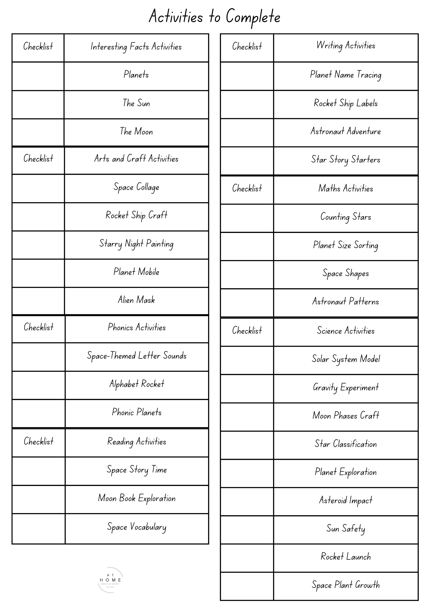 4-6 year old Space Themed Booklet - Digital