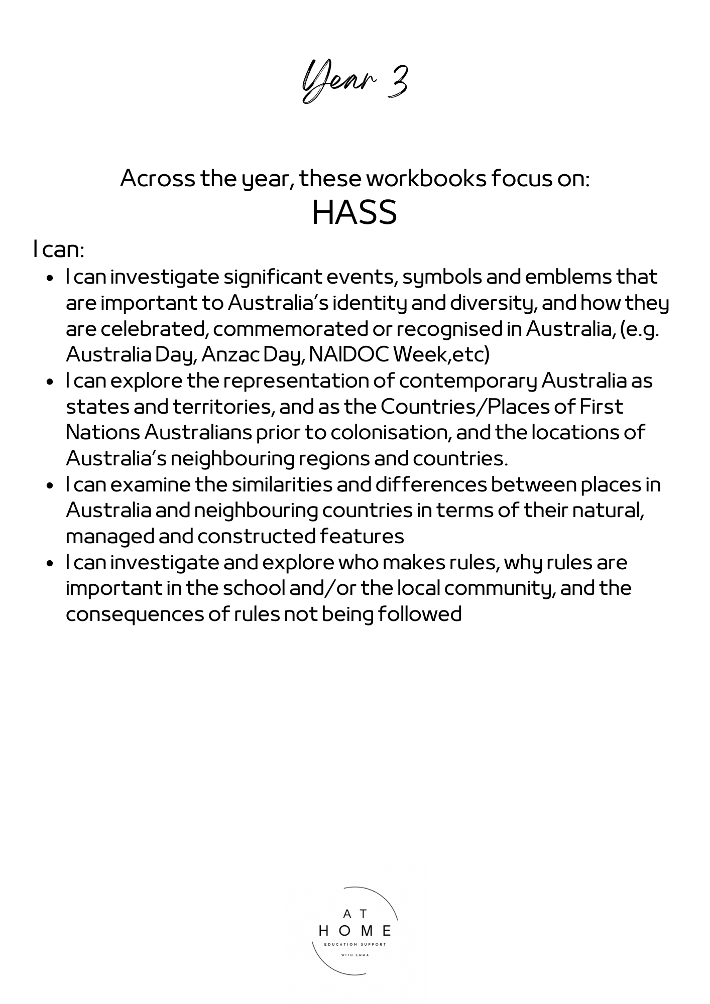 Year 3 (QLD/VIC/WA/TAS/SA/NSW/ACT) Homeschooling Workbook