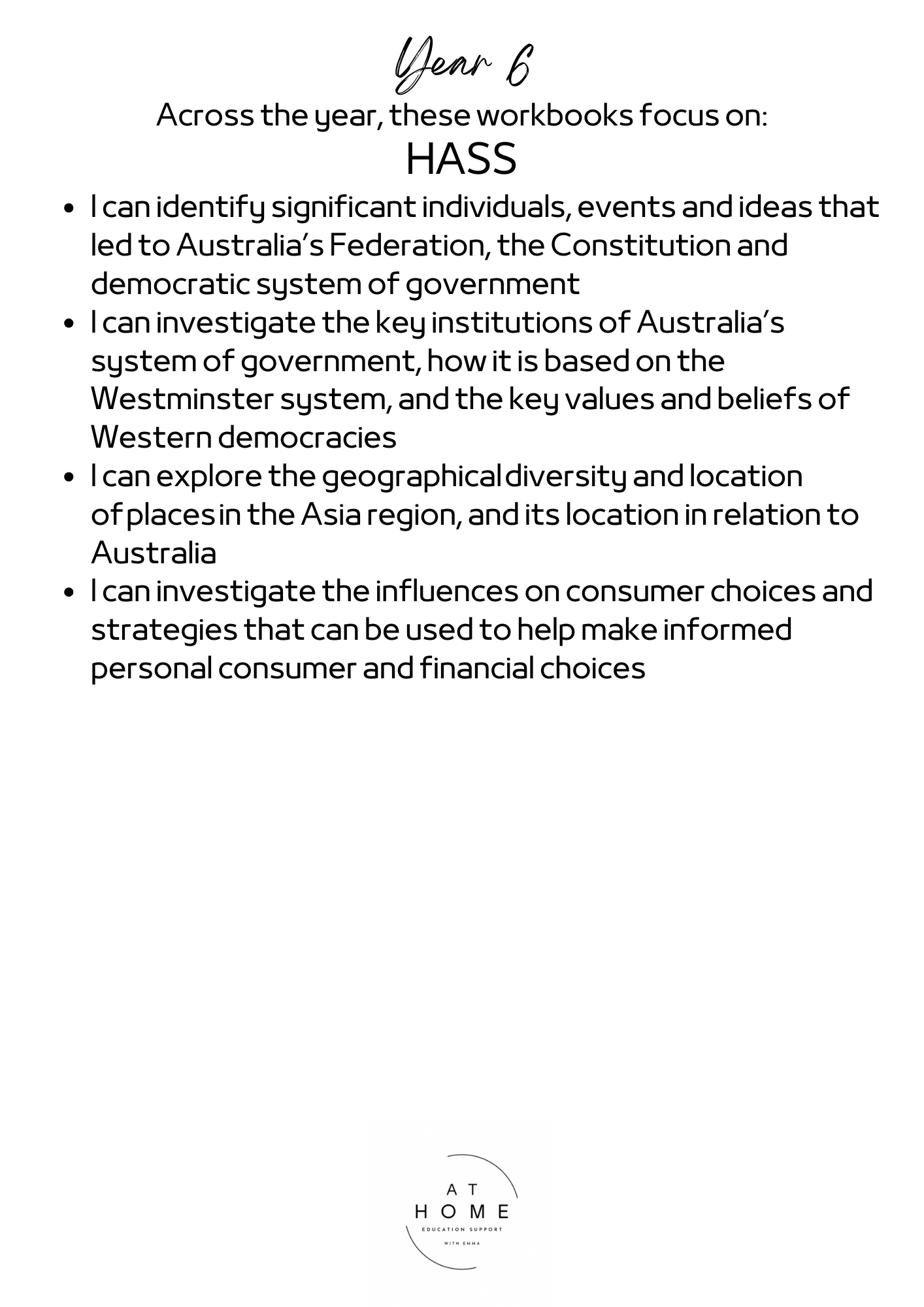 Year 6 (QLD/VIC/WA/TAS/SA/NSW/ACT) Homeschooling Workbook