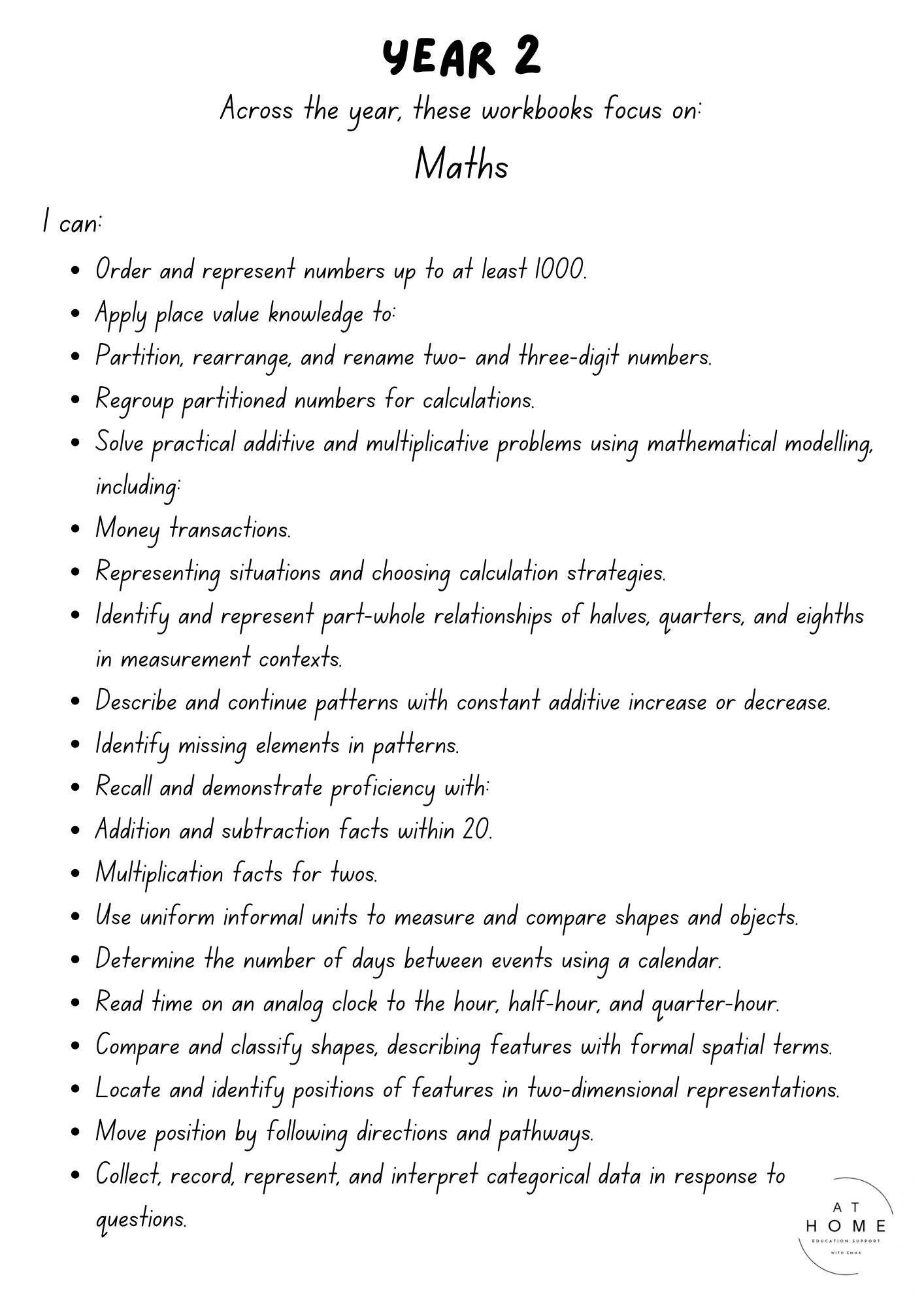 Year 2 (QLD/VIC/WA/TAS/SA/NSW/ACT) Homeschooling Workbook