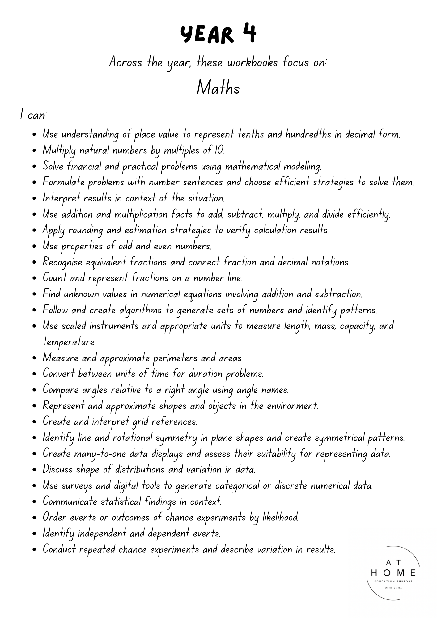 Year 4 (QLD/VIC/WA/TAS/SA/NSW/ACT) Homeschooling Workbook