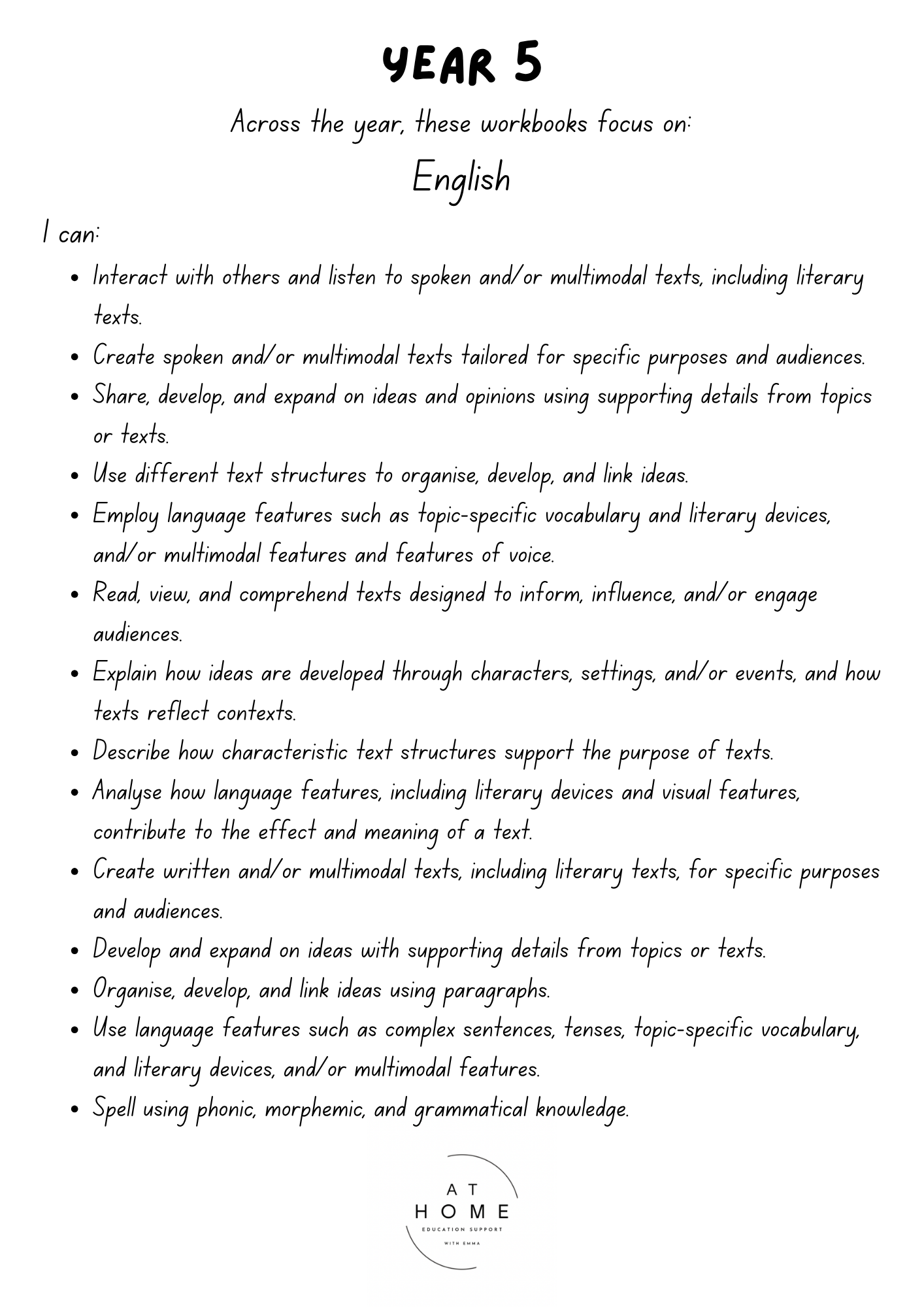 Year 5 (QLD/VIC/WA/TAS/SA/NSW/ACT) Homeschooling Workbook
