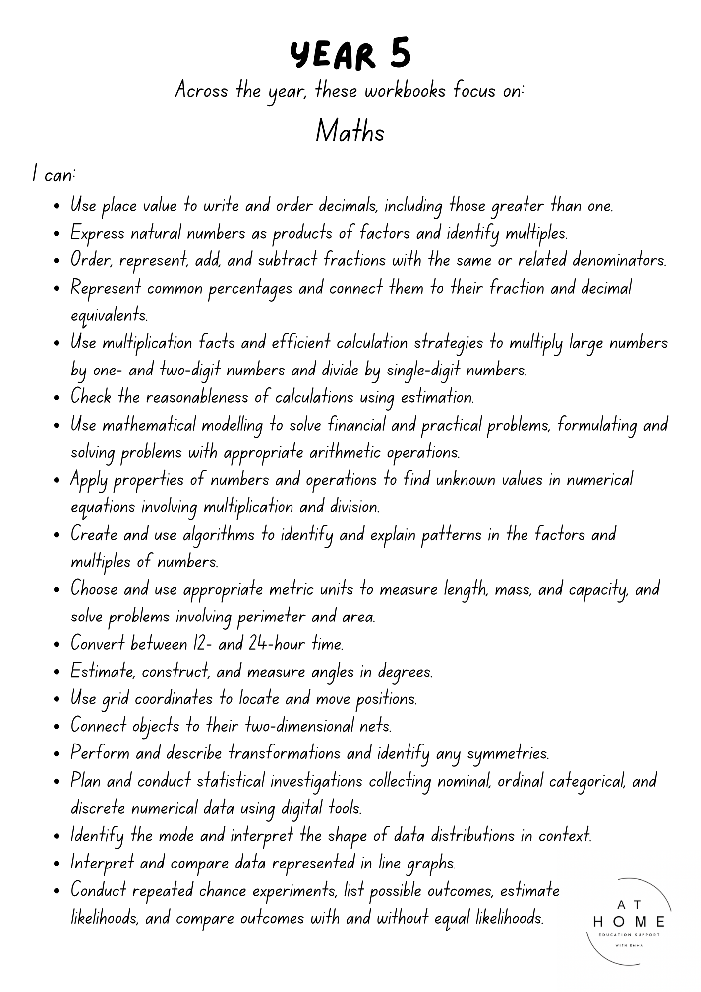 Year 5 (QLD/VIC/WA/TAS/SA/NSW/ACT) Homeschooling Workbook