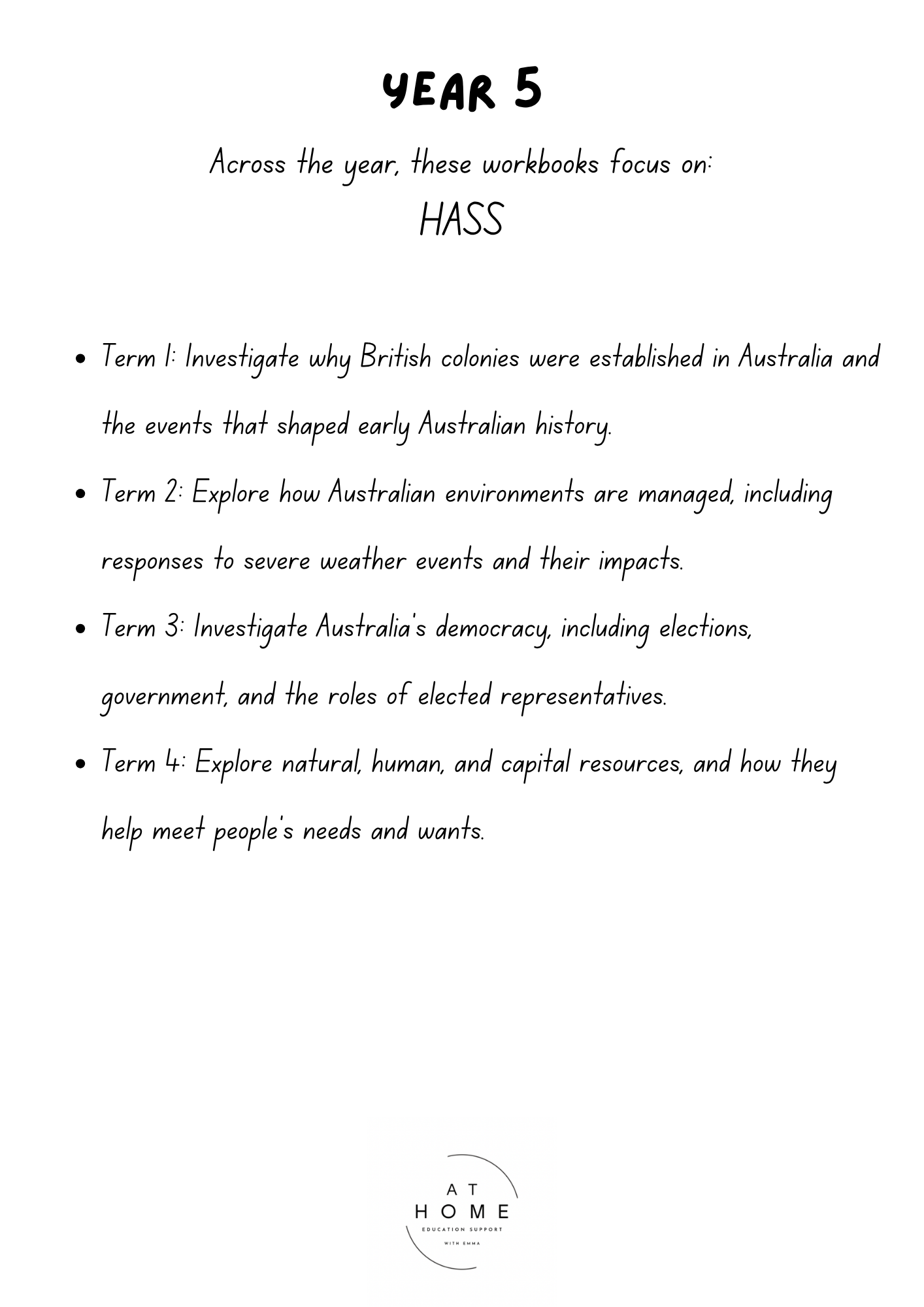 Year 5 (QLD/VIC/WA/TAS/SA/NSW/ACT) Homeschooling Workbook