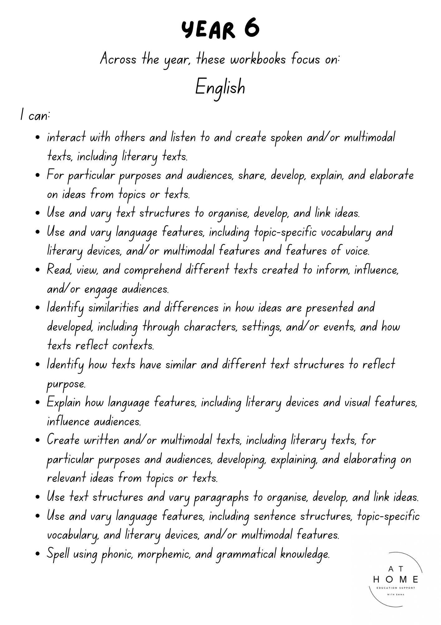 Year 6 (QLD/VIC/WA/TAS/SA/NSW/ACT) Homeschooling Workbook