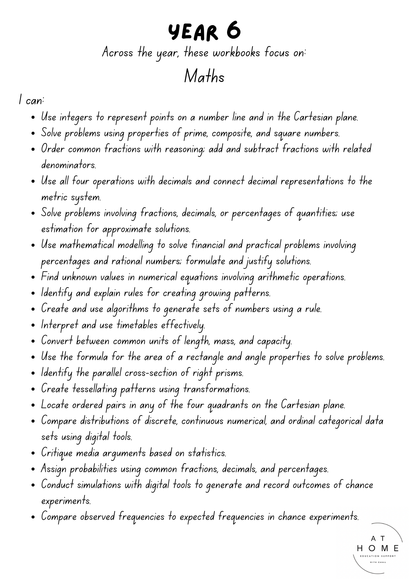 Year 6 (QLD/VIC/WA/TAS/SA/NSW/ACT) Homeschooling Workbook