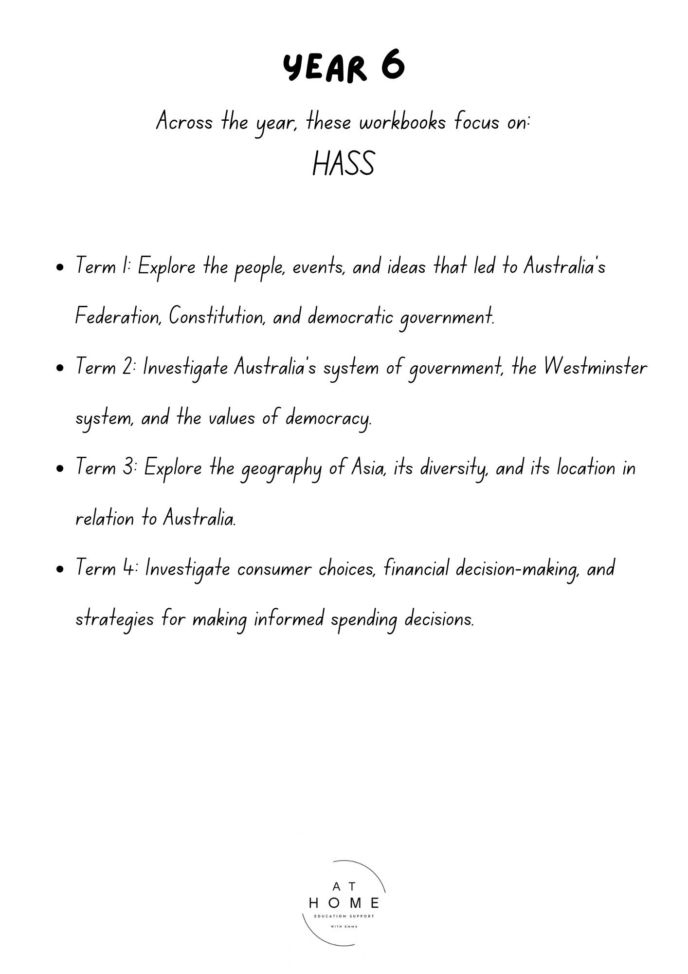 Year 6 (QLD/VIC/WA/TAS/SA/NSW/ACT) Homeschooling Workbook