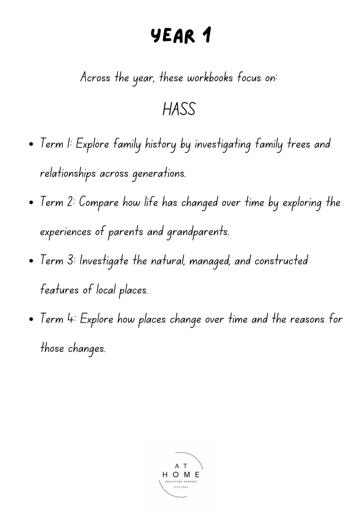 Year 1 (QLD/VIC/WA/TAS/SA/NSW/ACT) Homeschooling Workbook
