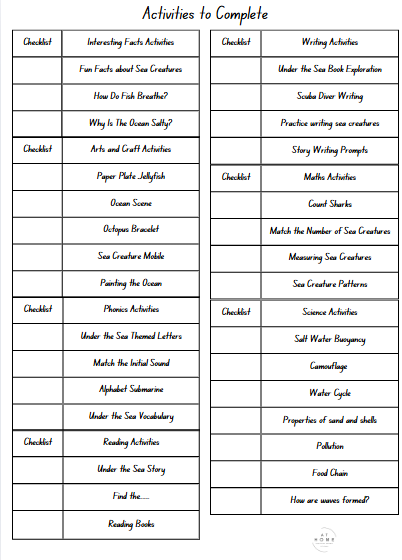 4-6 year olds Under the Sea Themed Booklet - Digital