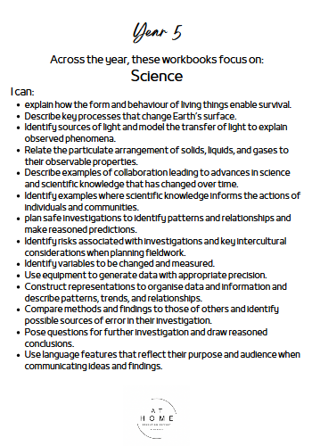 Year 5 (QLD/VIC/WA/TAS/SA/NSW/ACT) Homeschooling Workbook