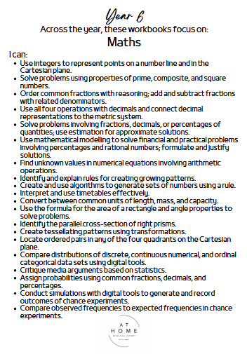 Year 6 (QLD/VIC/WA/TAS/SA/NSW/ACT) Homeschooling Workbook